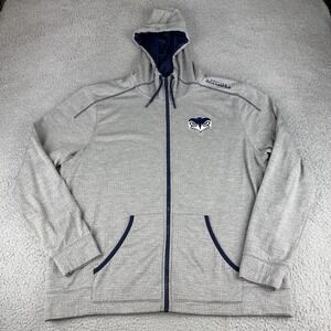 Majestic Gray Zip Up Sweater with Blue Accents